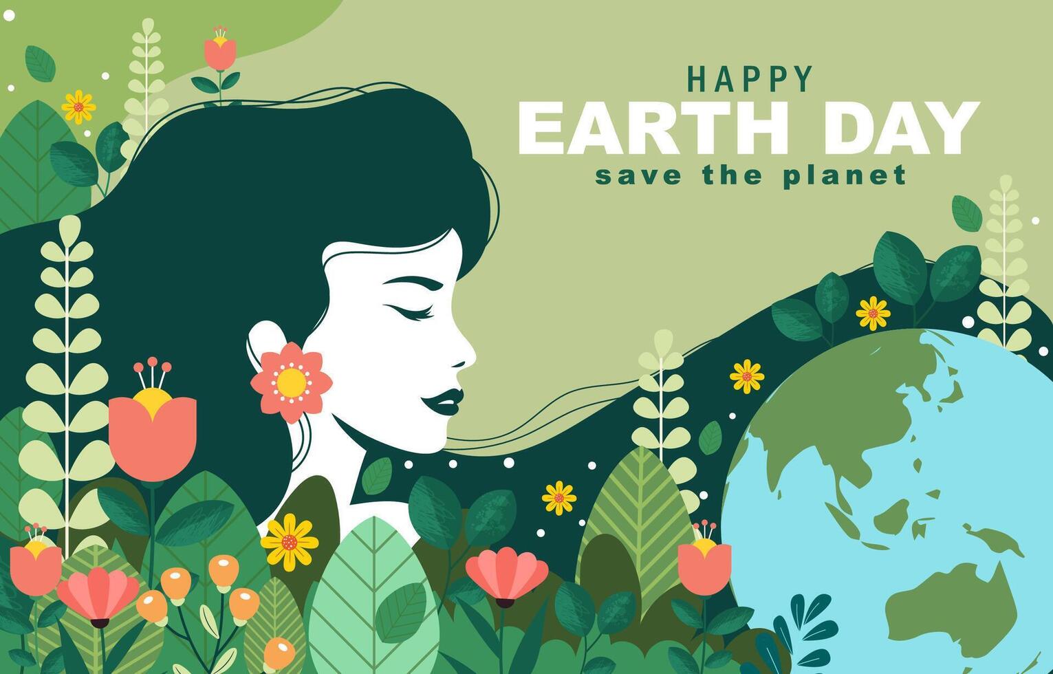 International Mother Earth Day Background with beautiful woman and plant illustration vector