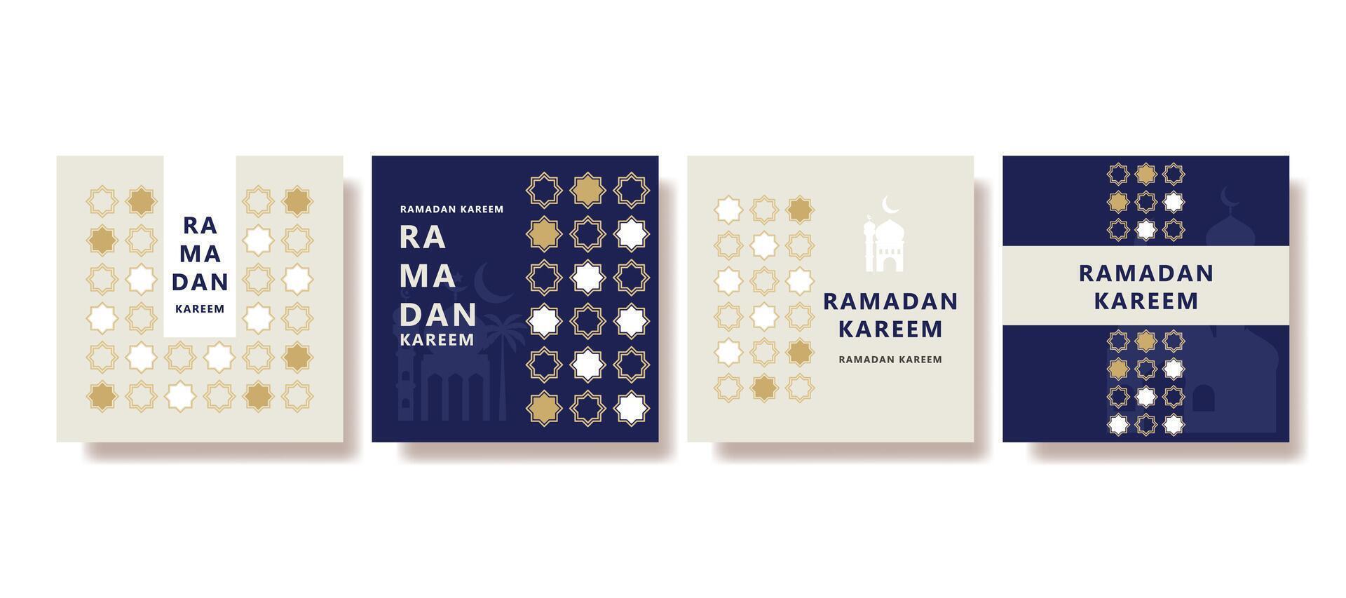 Modern Islamic greeting card set template with ramadan for social media post, media banner vector
