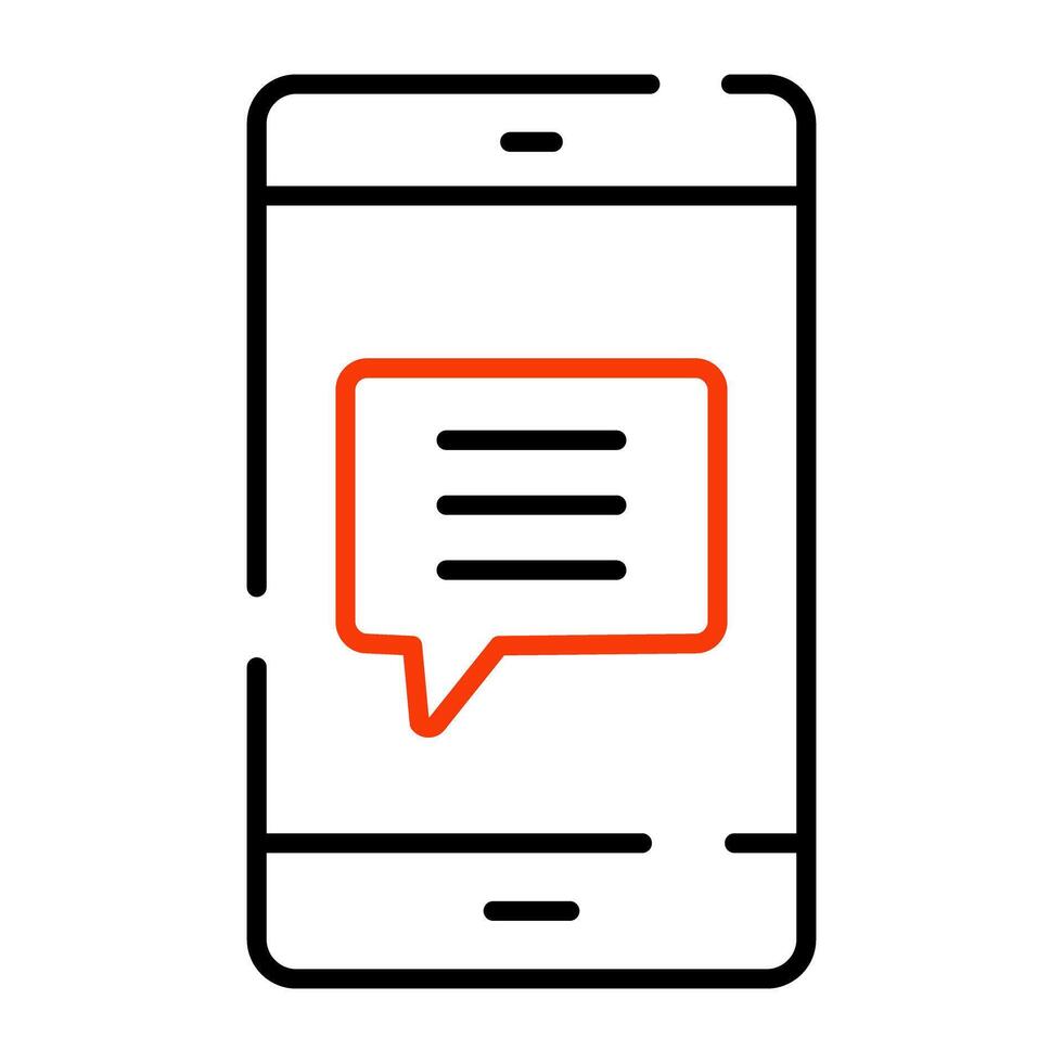 Chat bubble with smartphone, icon of mobile message app vector