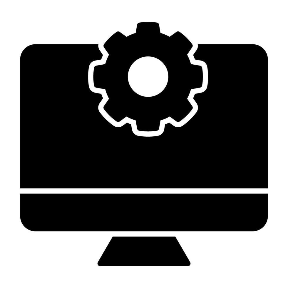 engranaje en monitor, icono de computadora ajuste vector