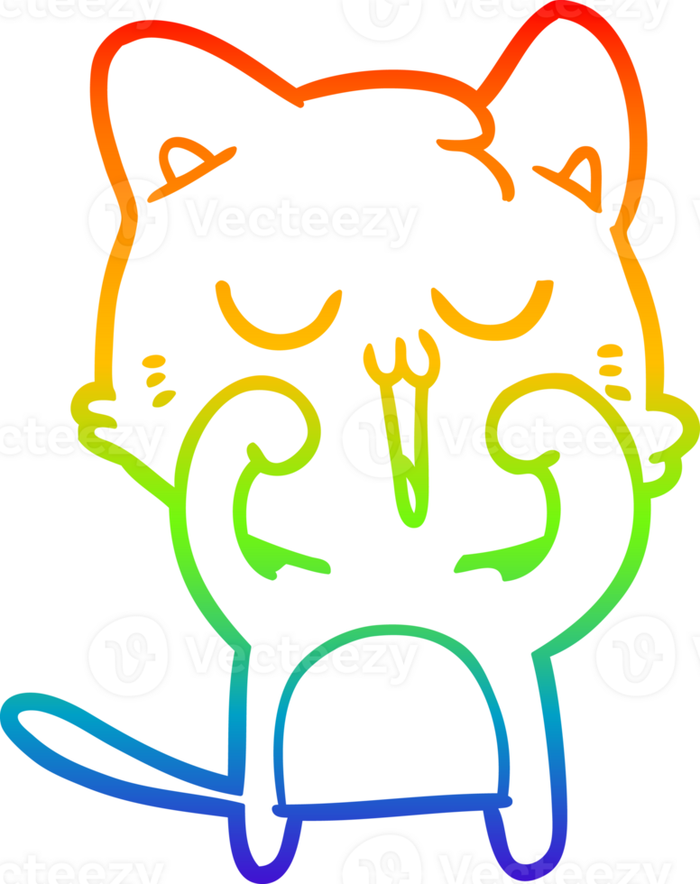 rainbow gradient line drawing of a cartoon cat singing png
