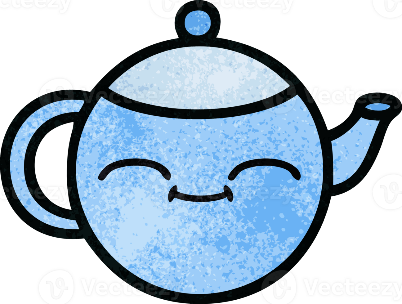 retro grunge texture cartoon of a happy teapot png