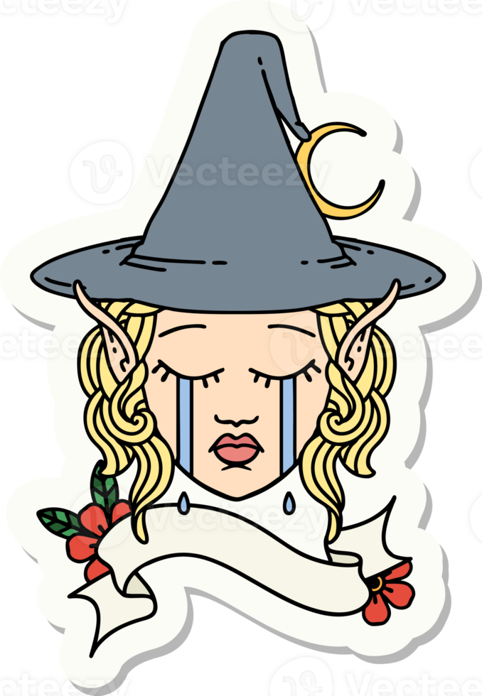 sticker of a sad elf mage character face png