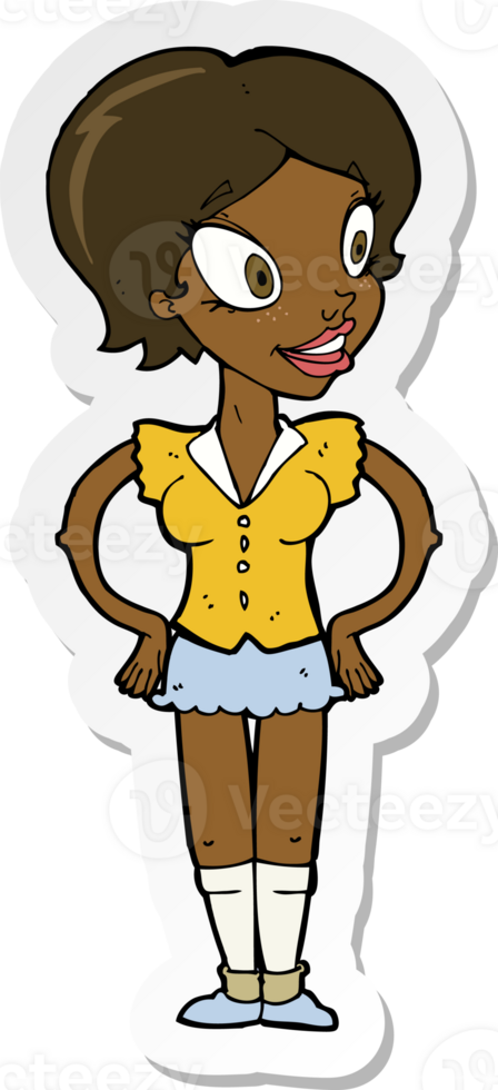 sticker of a cartoon happy woman in short skirt png