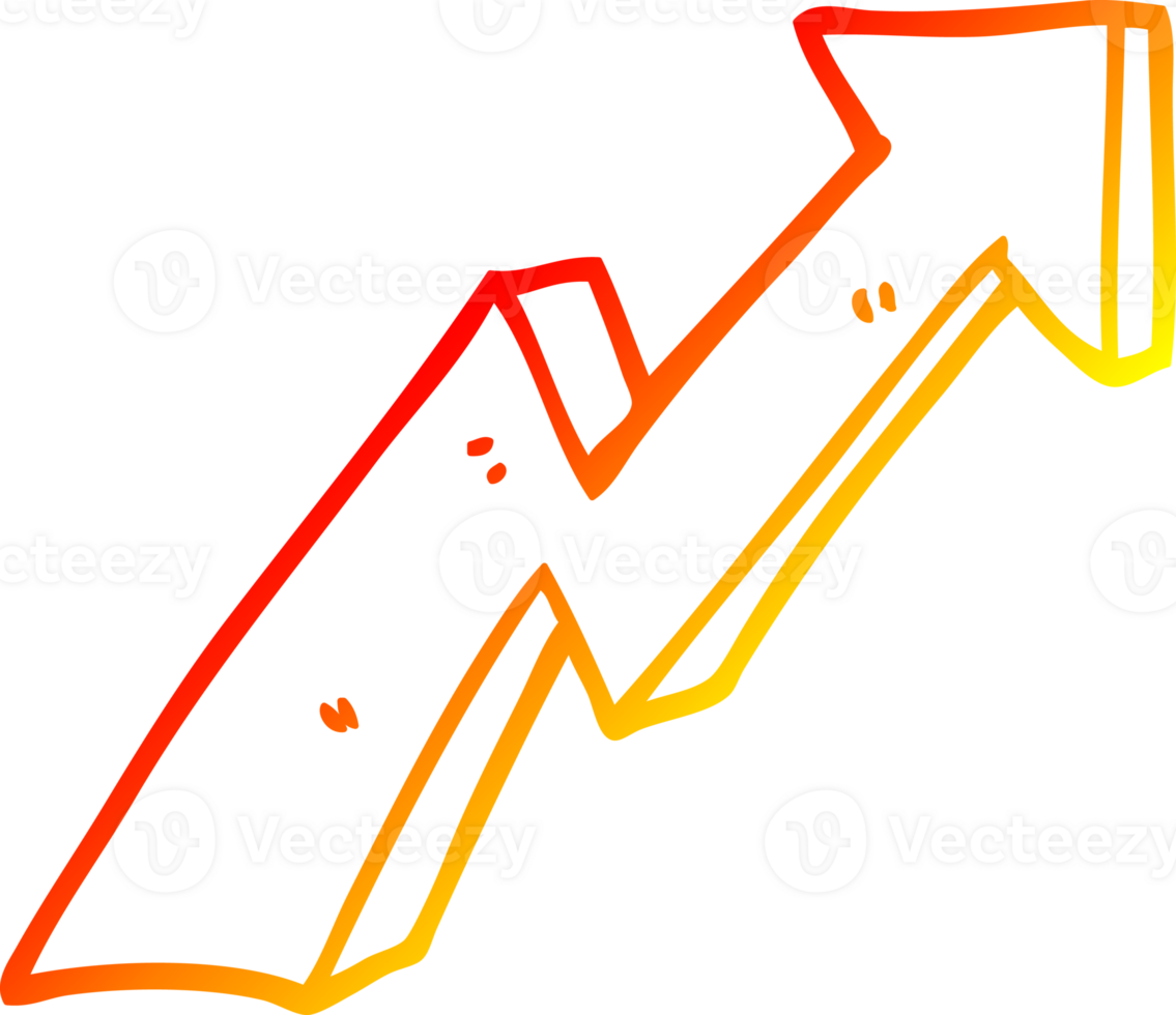 warm gradient line drawing of a cartoon business growth arrow png