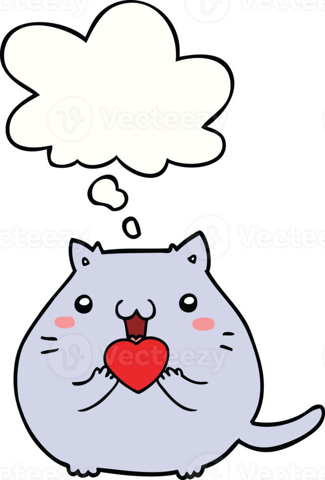 mignonne dessin animé chat dans l'amour avec pensée bulle png
