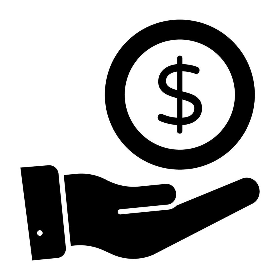 Coin on hand, icon of offer money vector