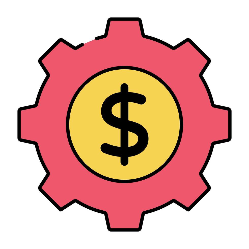 Icon of money management, dollar inside gear wheel vector
