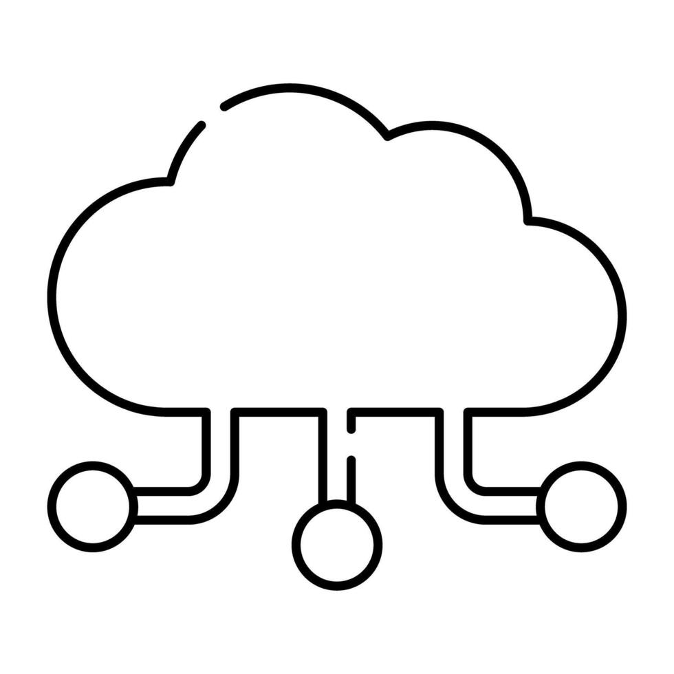 Nodes with cloud, linear design icon of cloud network vector