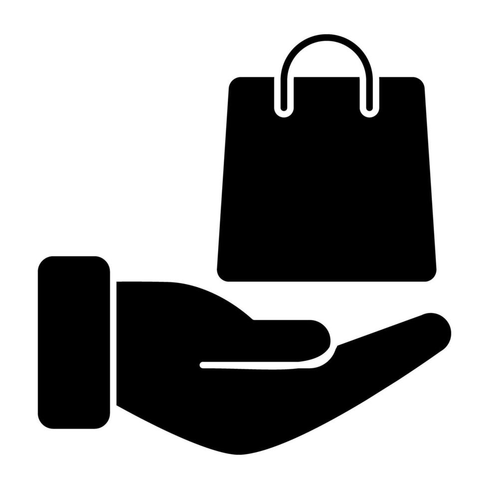 Shopping bag on hand, icon of product offer vector