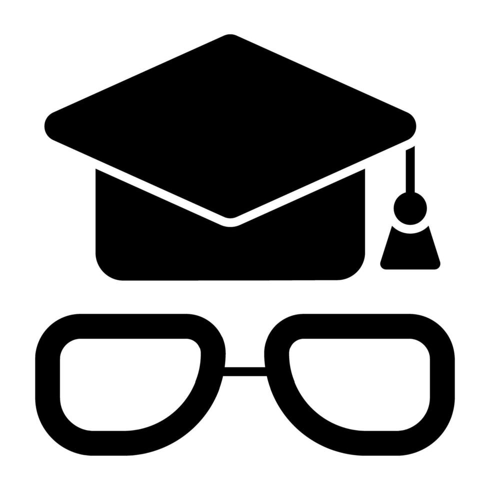 Mortarboard with glasses, icon of educational accessories vector