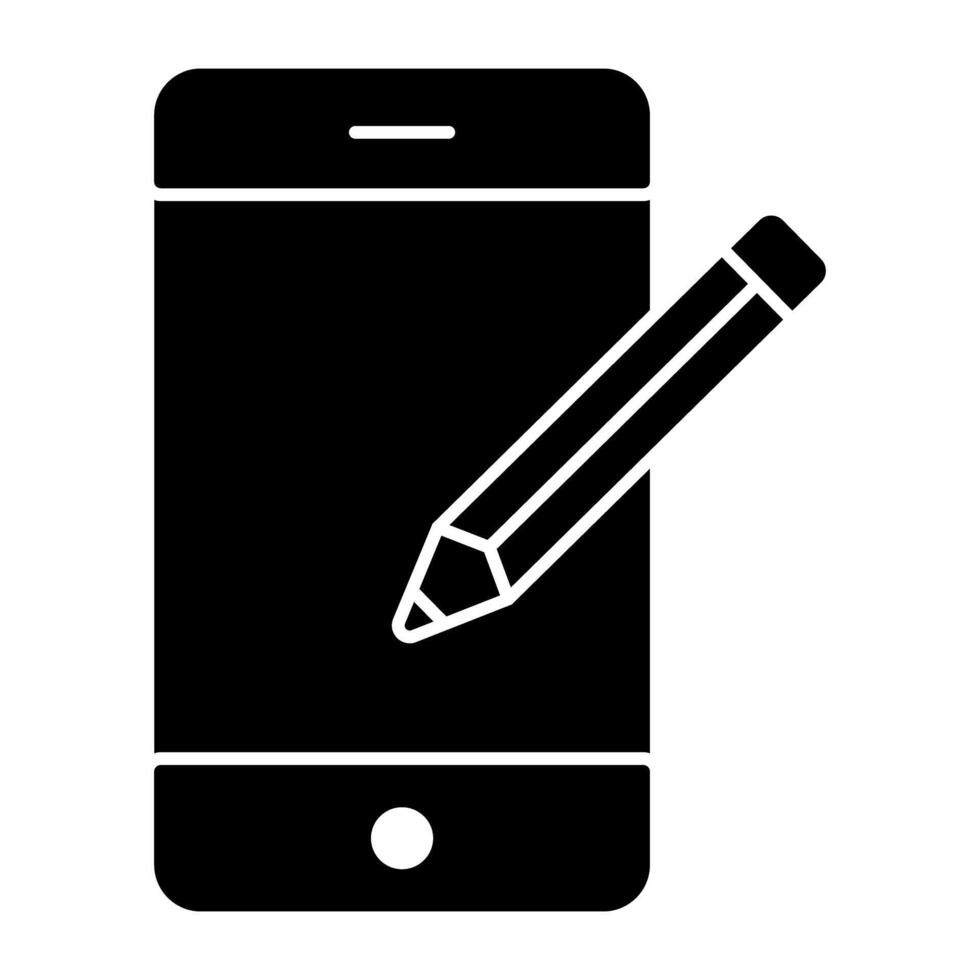 Pencil inside smartphone, solid design of mobile writing vector