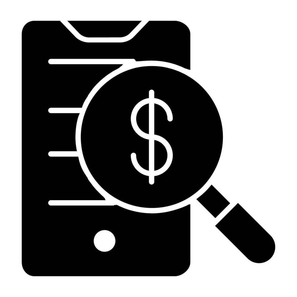 A solid design icon of search dollar vector