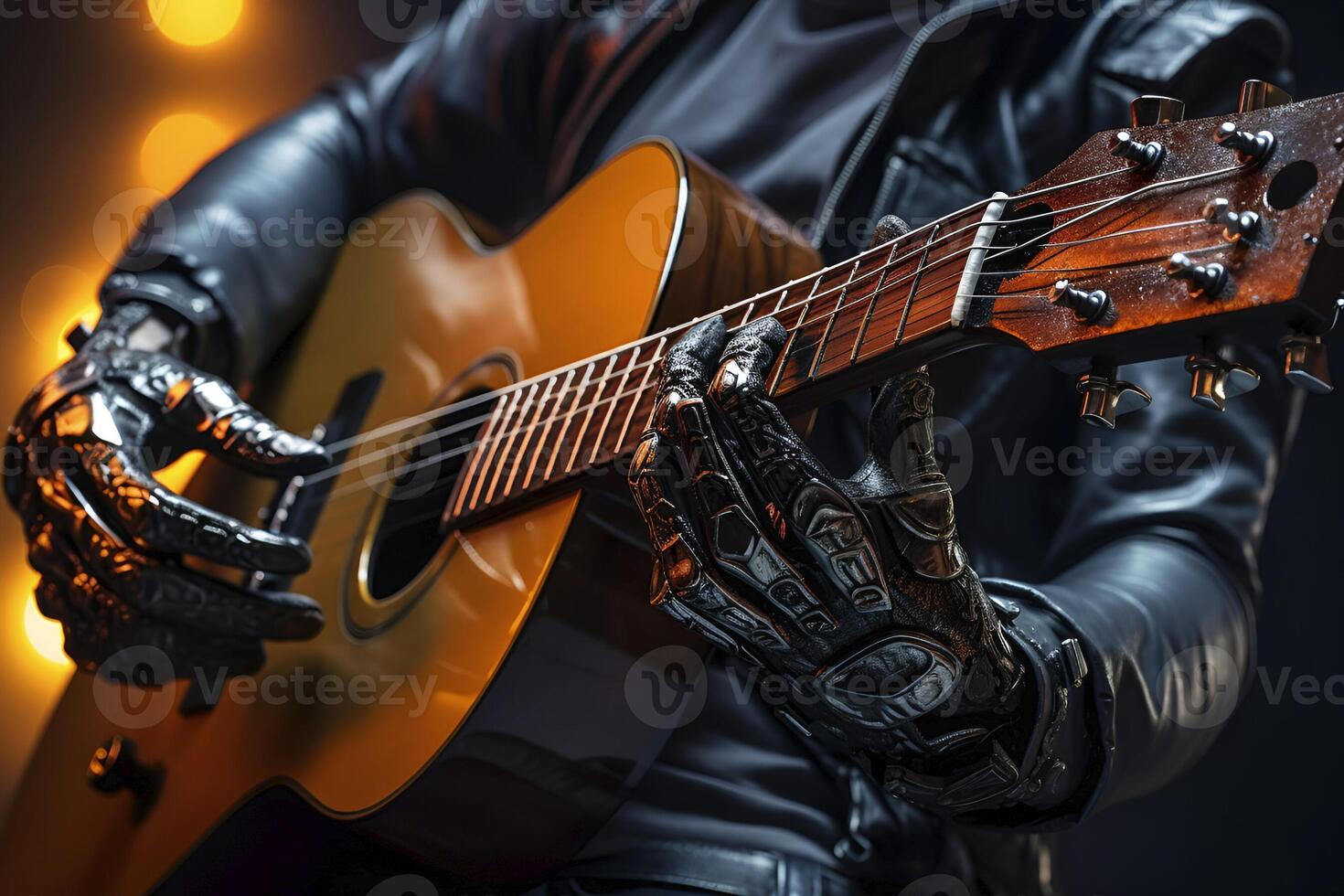 AI generated Robot Holding Guitar Close Up. AI generated photo