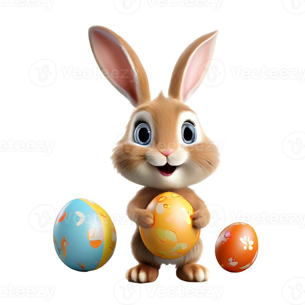 AI generated A cute rabbit holding an easter egg, cartoon character isolated on transparent background png
