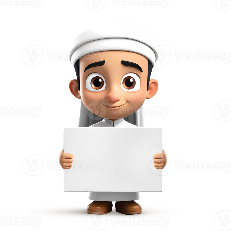 AI generated 3d rendering cartoon little boy character holding a blank sign png