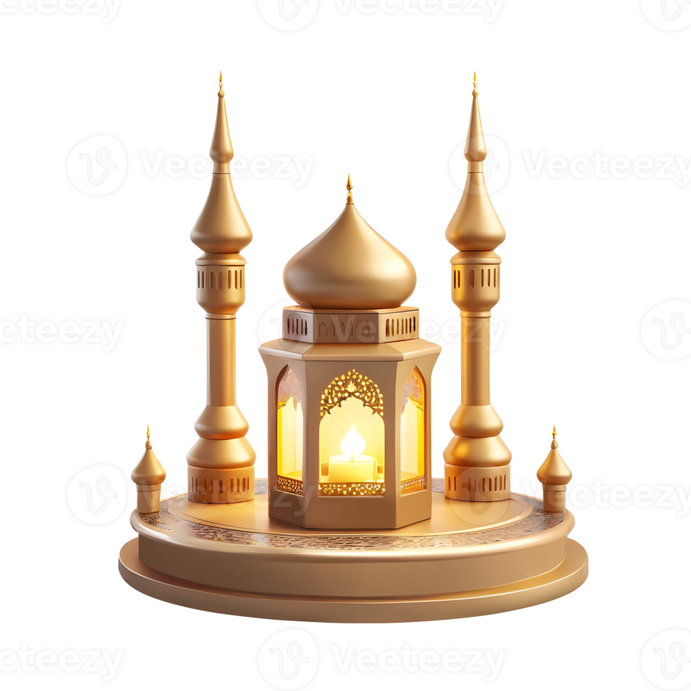 AI generated 3d rendering decorative golden lantern in mosque shape glowing for Ramadan celebration png