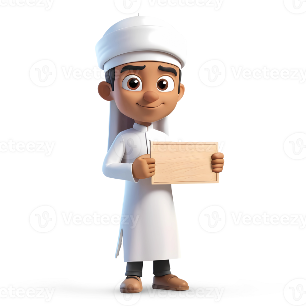 AI generated 3d rendering cartoon male character holding a blank sign png
