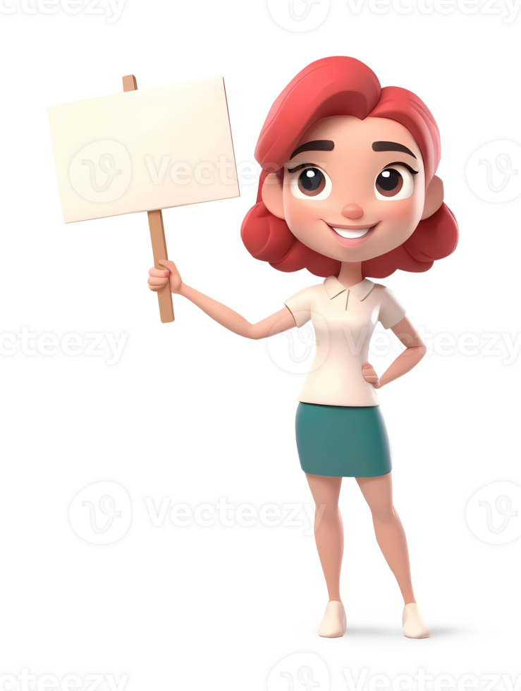 AI generated 3D Rendering Female Character Holding A Blank Sign png