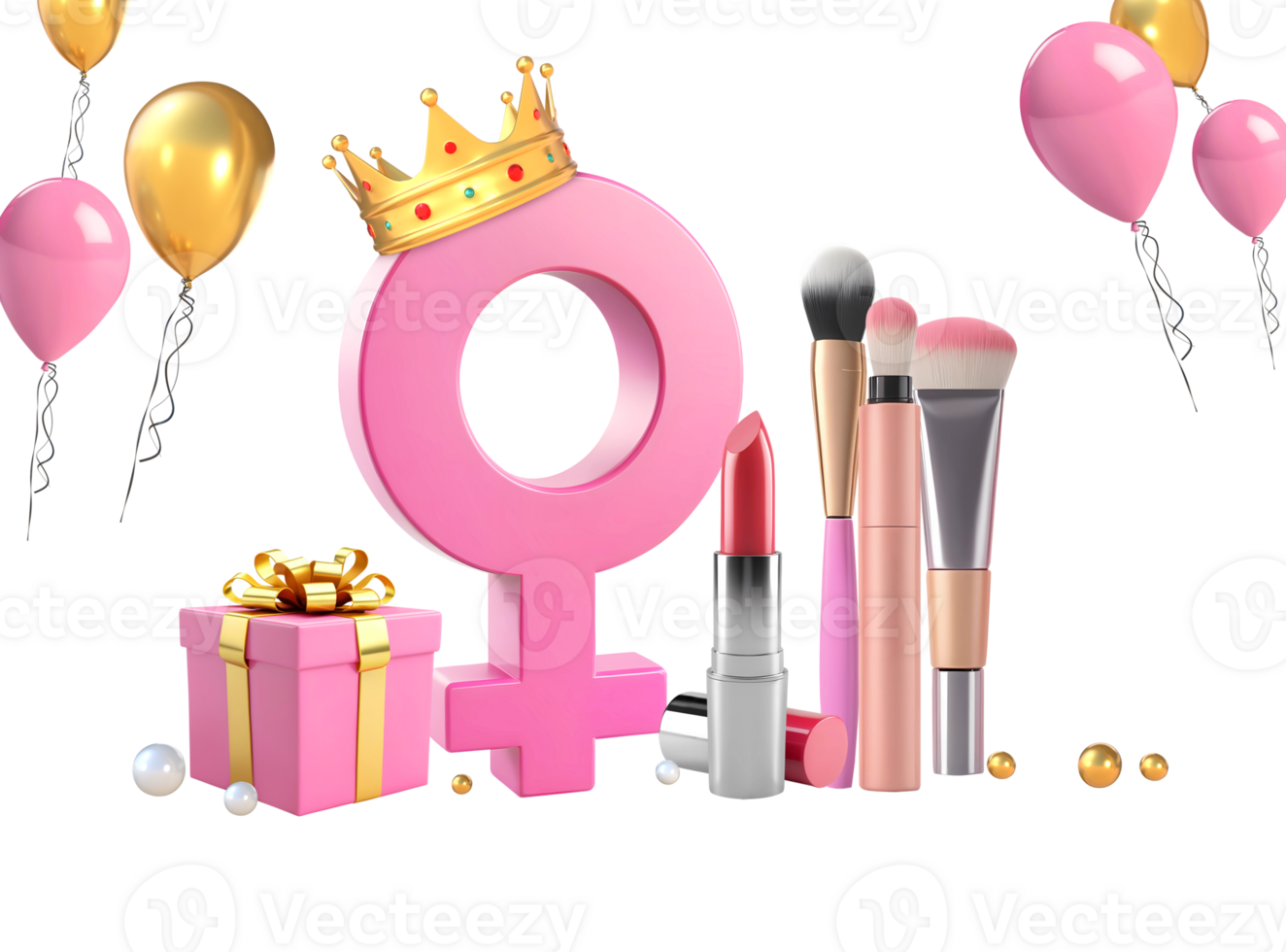 AI generated 3D Rendering Cosmetics Packaging, Female Symbol, Gift And Balloons png