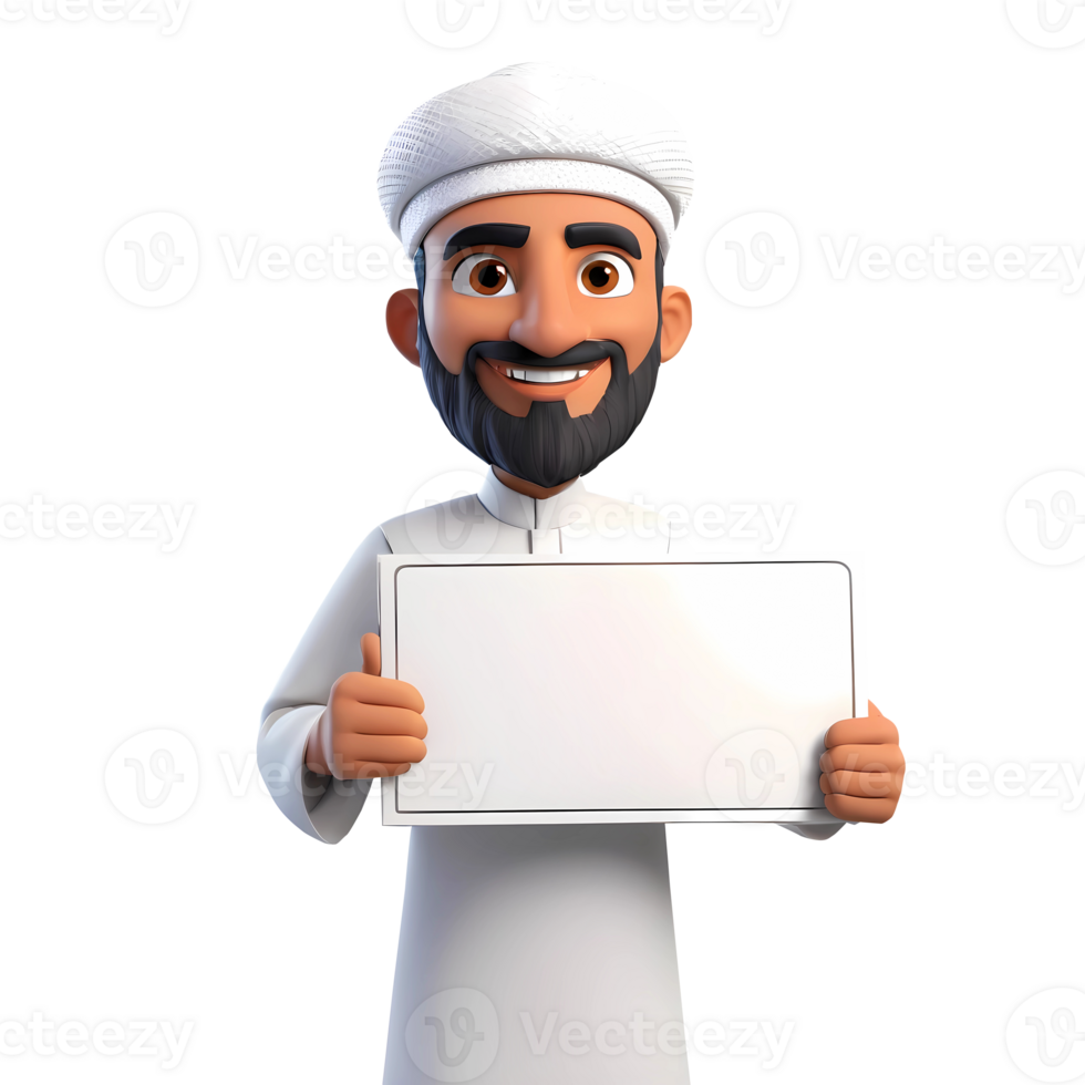 AI generated 3d rendering cartoon male character holding a blank sign png
