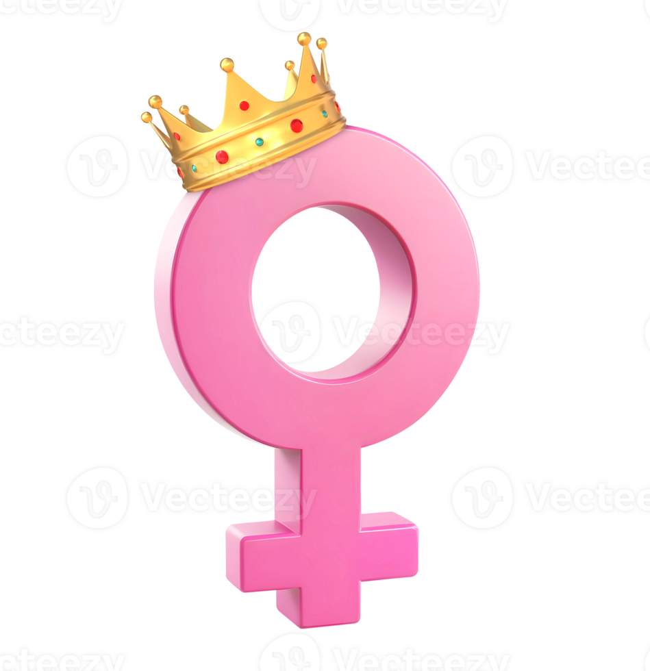 3D Rendering Pink Female Symbol Wearing Golden Crown png