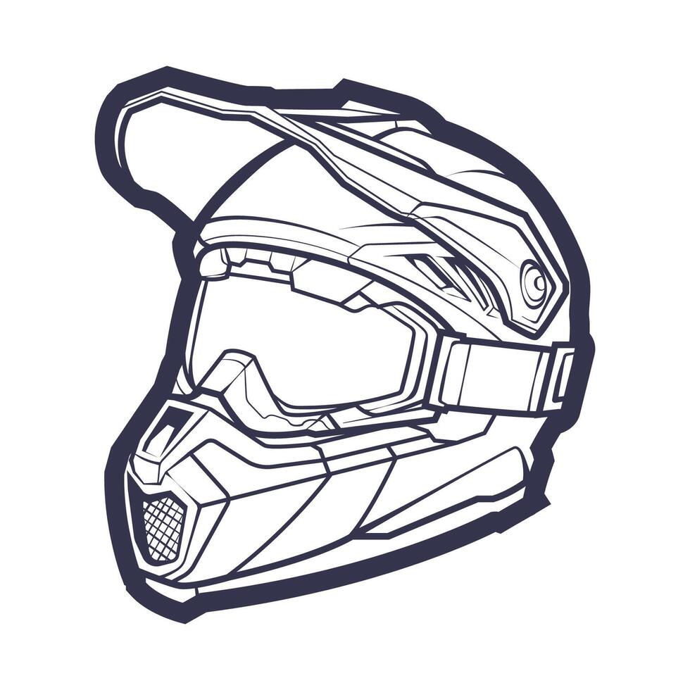 línea Arte motocicleta casco aislado en blanco antecedentes vector ilustración