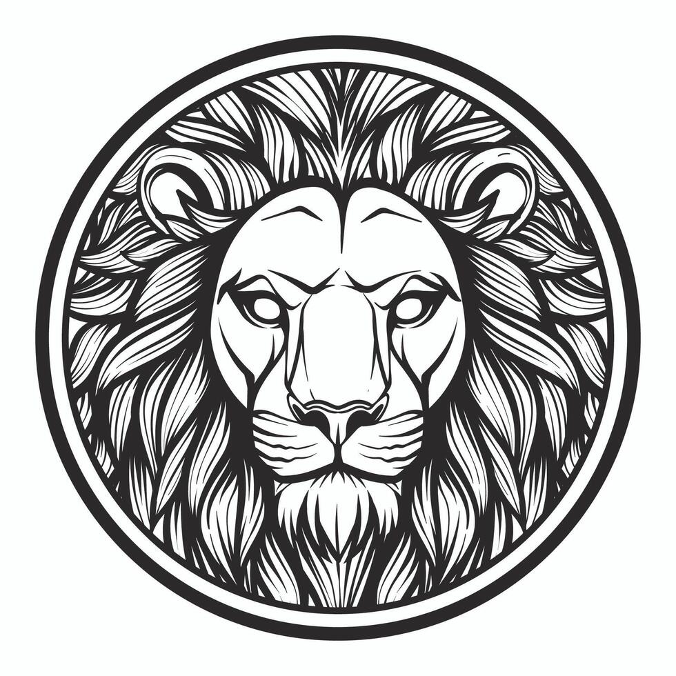 león cabeza negro y blanco dibujo tatuaje diseño vector ilustración