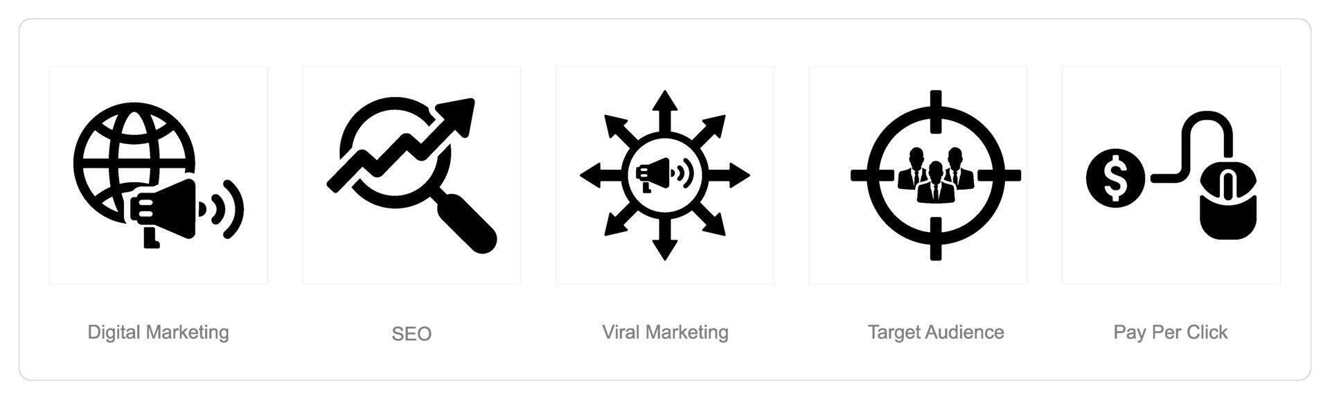 un conjunto de 5 5 digital márketing íconos como digital marketing, SEO, viral márketing vector