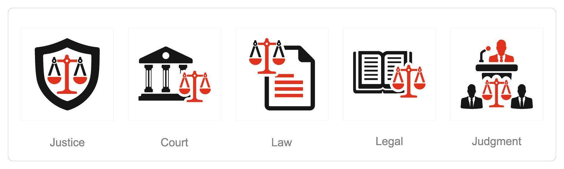 A set of 5 Justice icons as justice, court, law vector