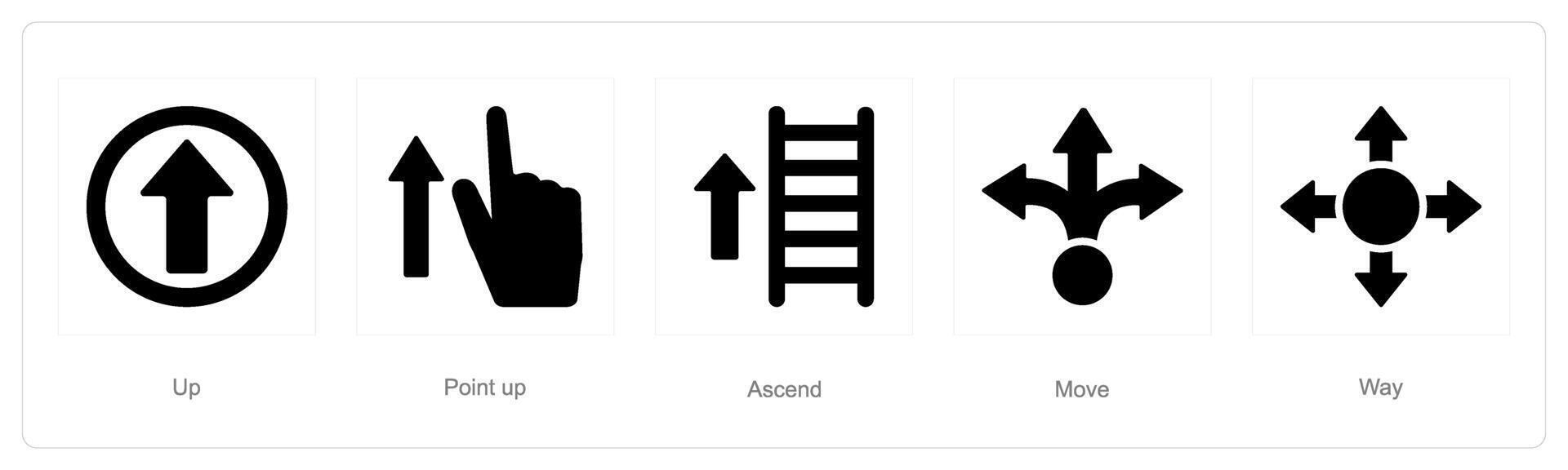A set of 5 Direction icons as up, point up, ascend vector
