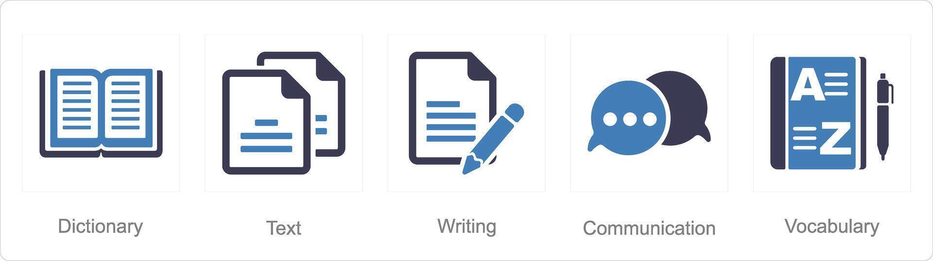 A set of 5 Language icons as dictionary, text, writing vector