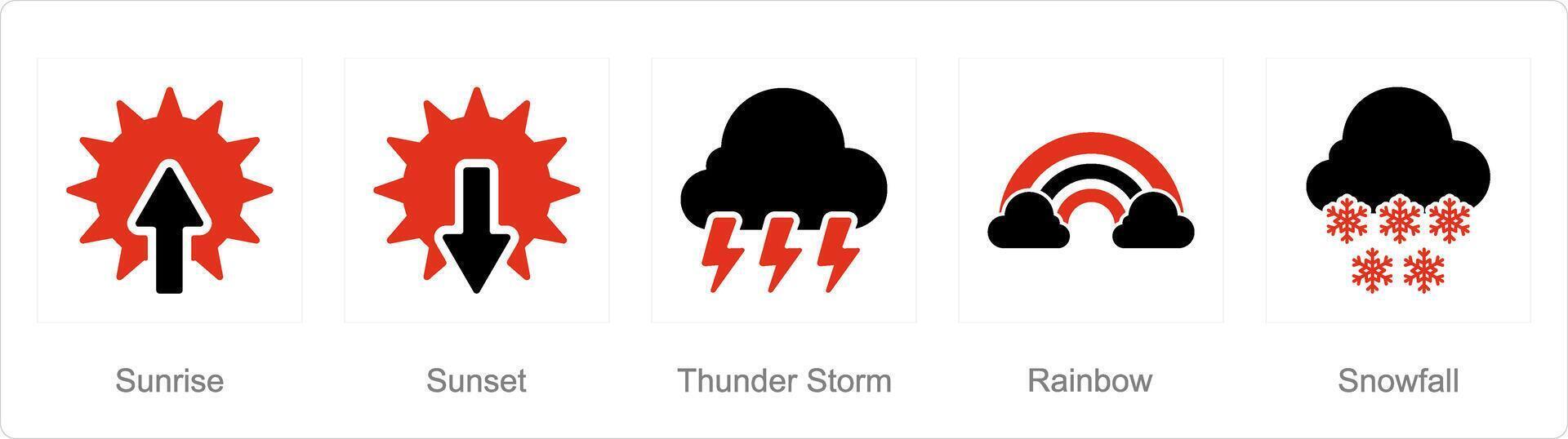 un conjunto de 5 5 mezcla íconos como amanecer, atardecer, tormenta vector