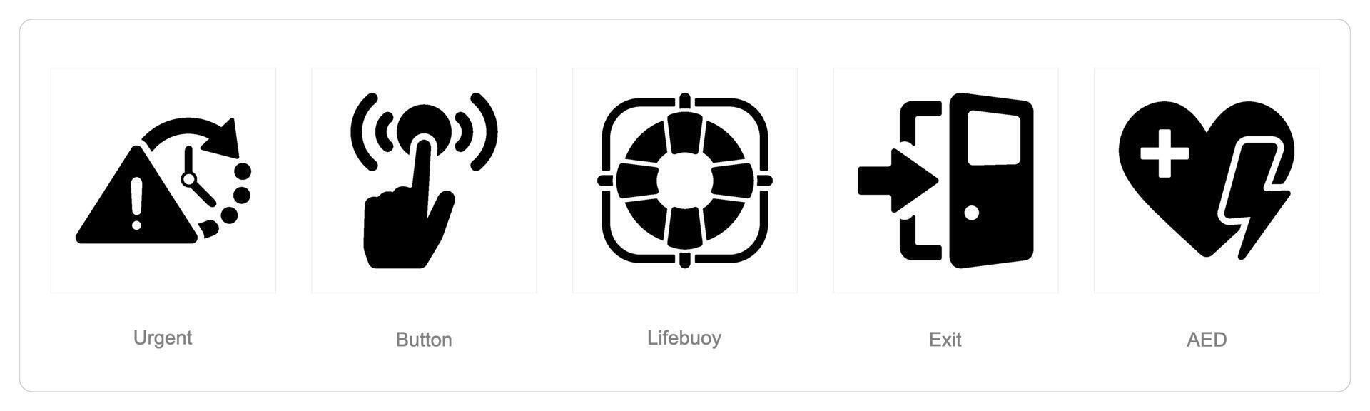 A set of 5 Emergency icons as urgent, button, lifebuoy vector