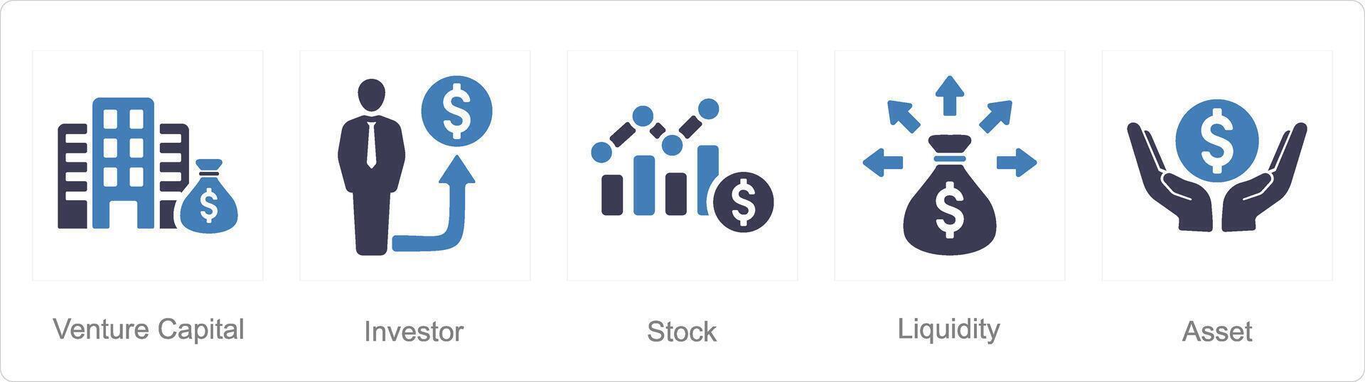 un conjunto de 5 5 inversión íconos como aventurarse capital, inversor, valores vector