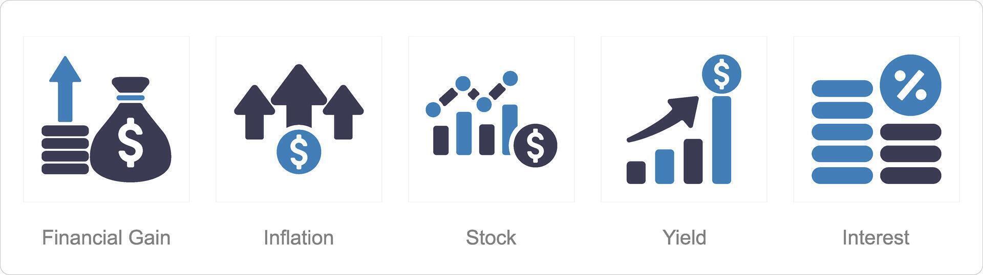 A set of 5 Investment icons as financial gain, inflation, stock vector