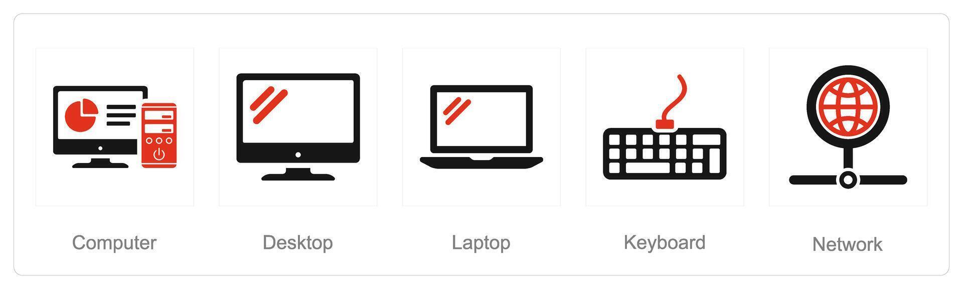 un conjunto de 5 5 Internet computadora íconos como computadora, escritorio, ordenador portátil vector