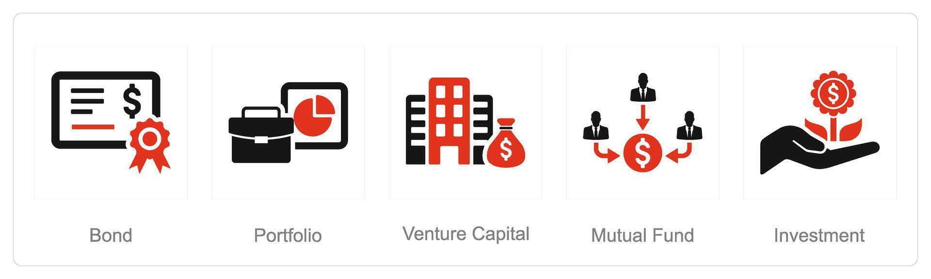 A set of 5 Investment icons as bond, portfolio, venture capital vector