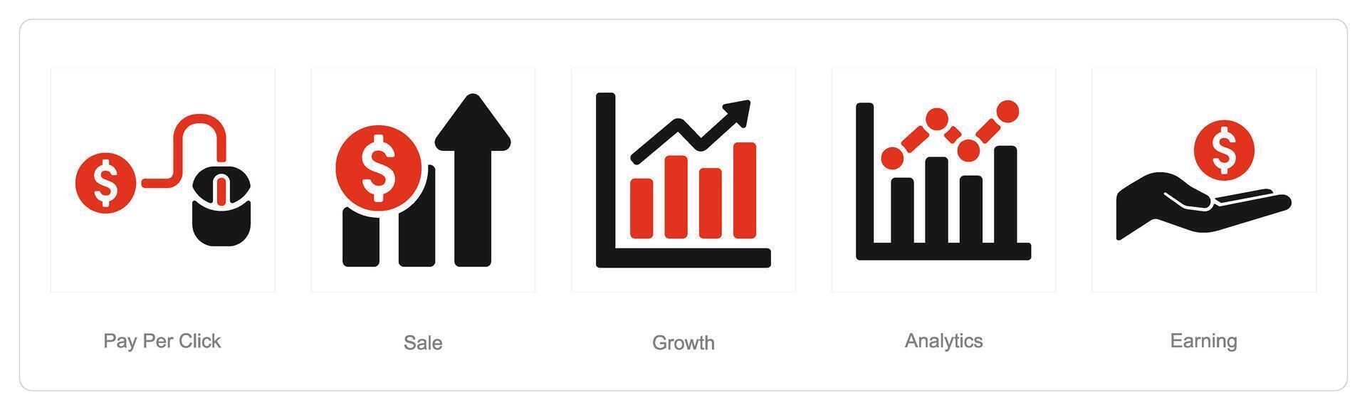 A set of 5 Digital Marketing icons as pay per click, sale, growth vector
