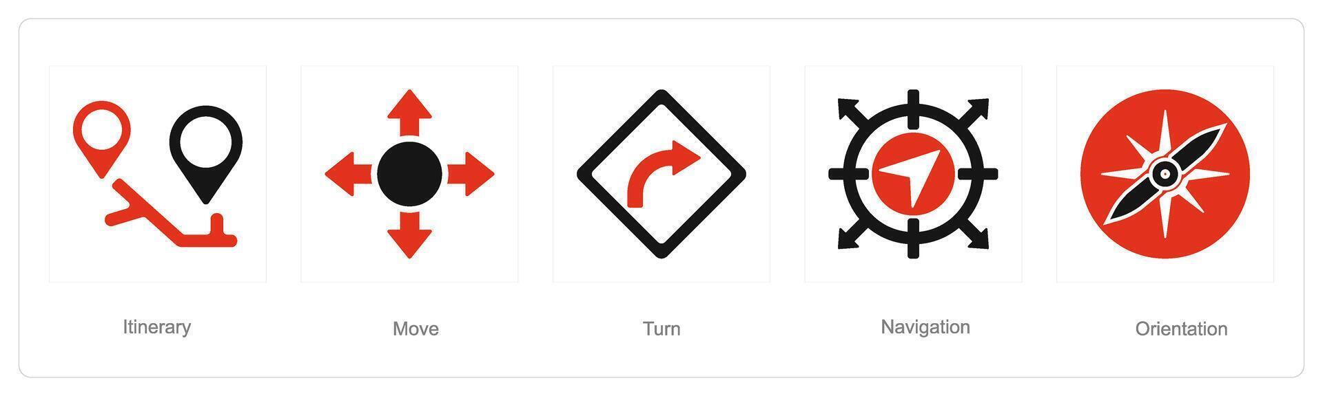 un conjunto de 5 5 dirección íconos como itinerario, mover, giro vector