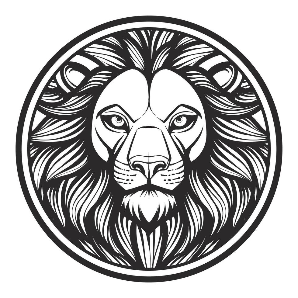 león cabeza negro y blanco dibujo tatuaje diseño vector ilustración
