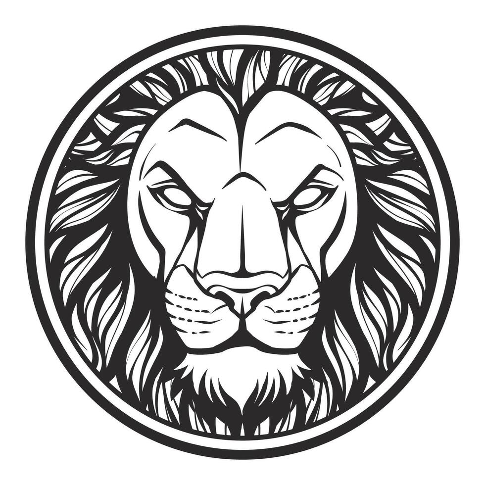 Lion head black and white drawing tattoo design vector Illustration