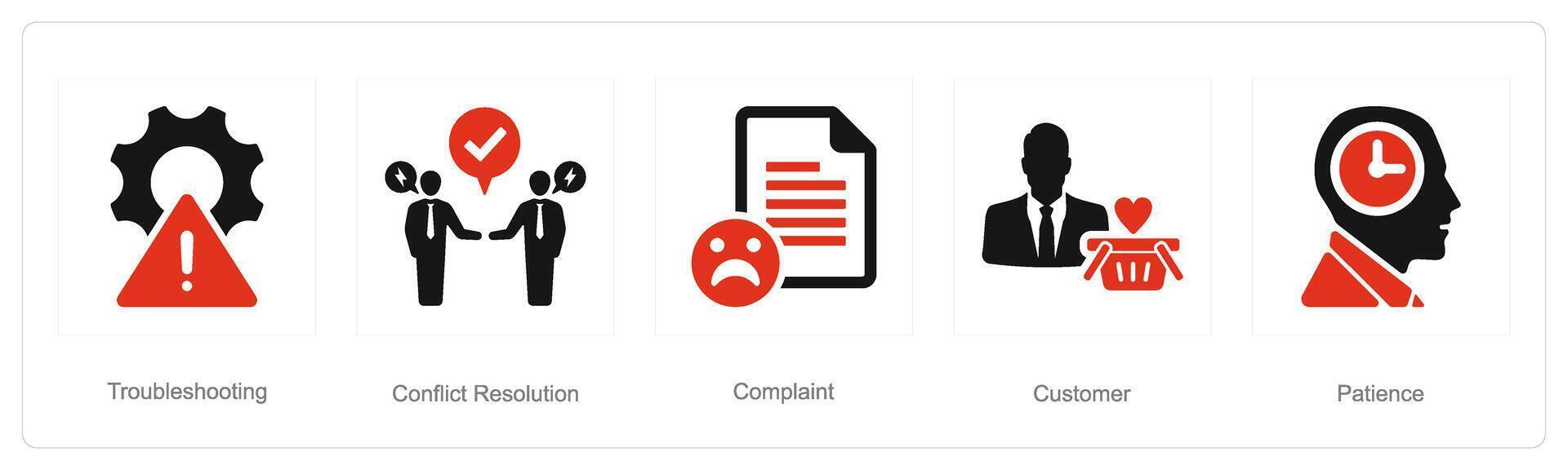 A set of 5 Customer service icons as troubleshooting, conflict resolution, complaint vector