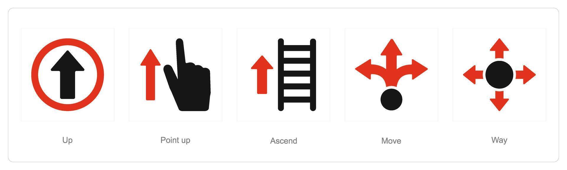 A set of 5 Direction icons as up, point up, ascend vector