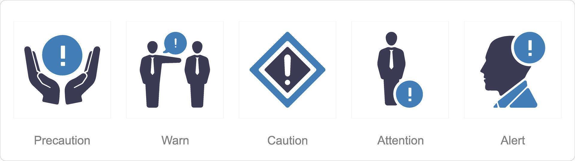 un conjunto de 5 5 peligro peligro íconos como precaución, advertir, precaución vector