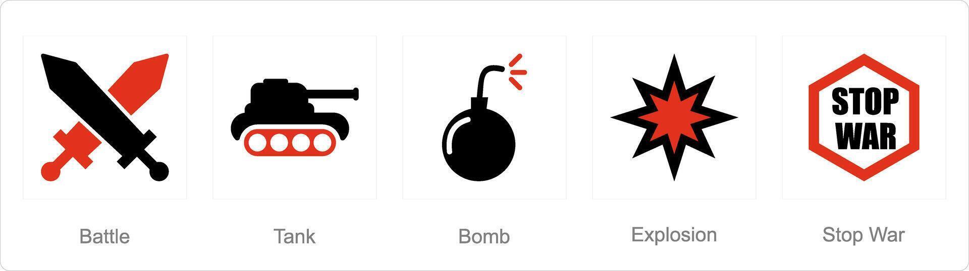 A set of 5 Mix icons as battle, tank, bomb vector