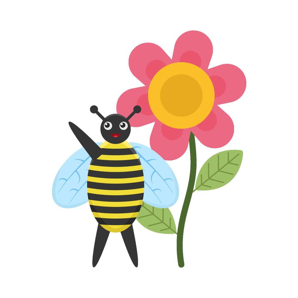 ilustración de linda abeja y flor vector