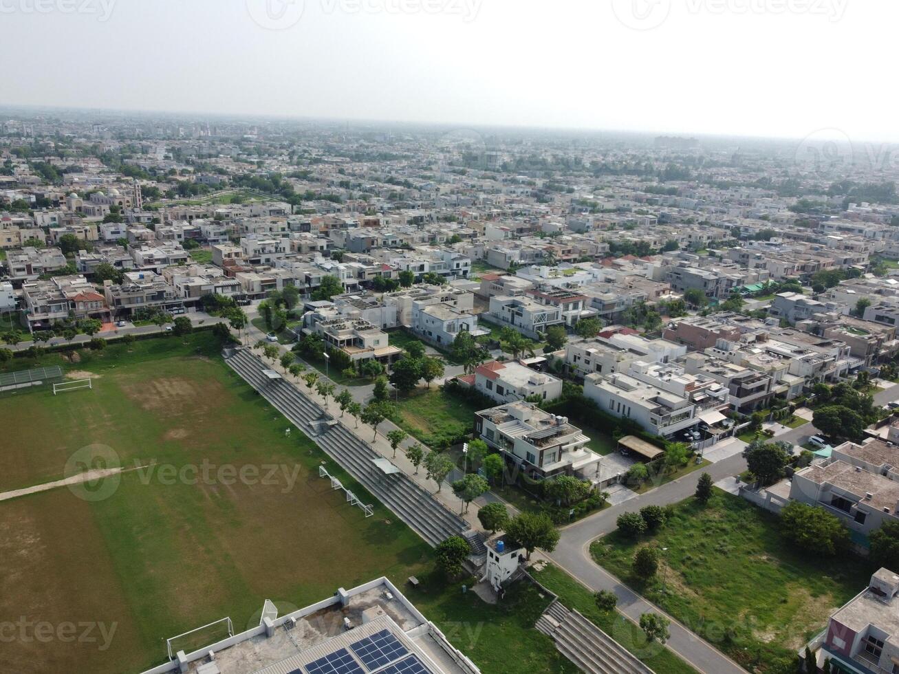 Aerial view of city with drone. photo