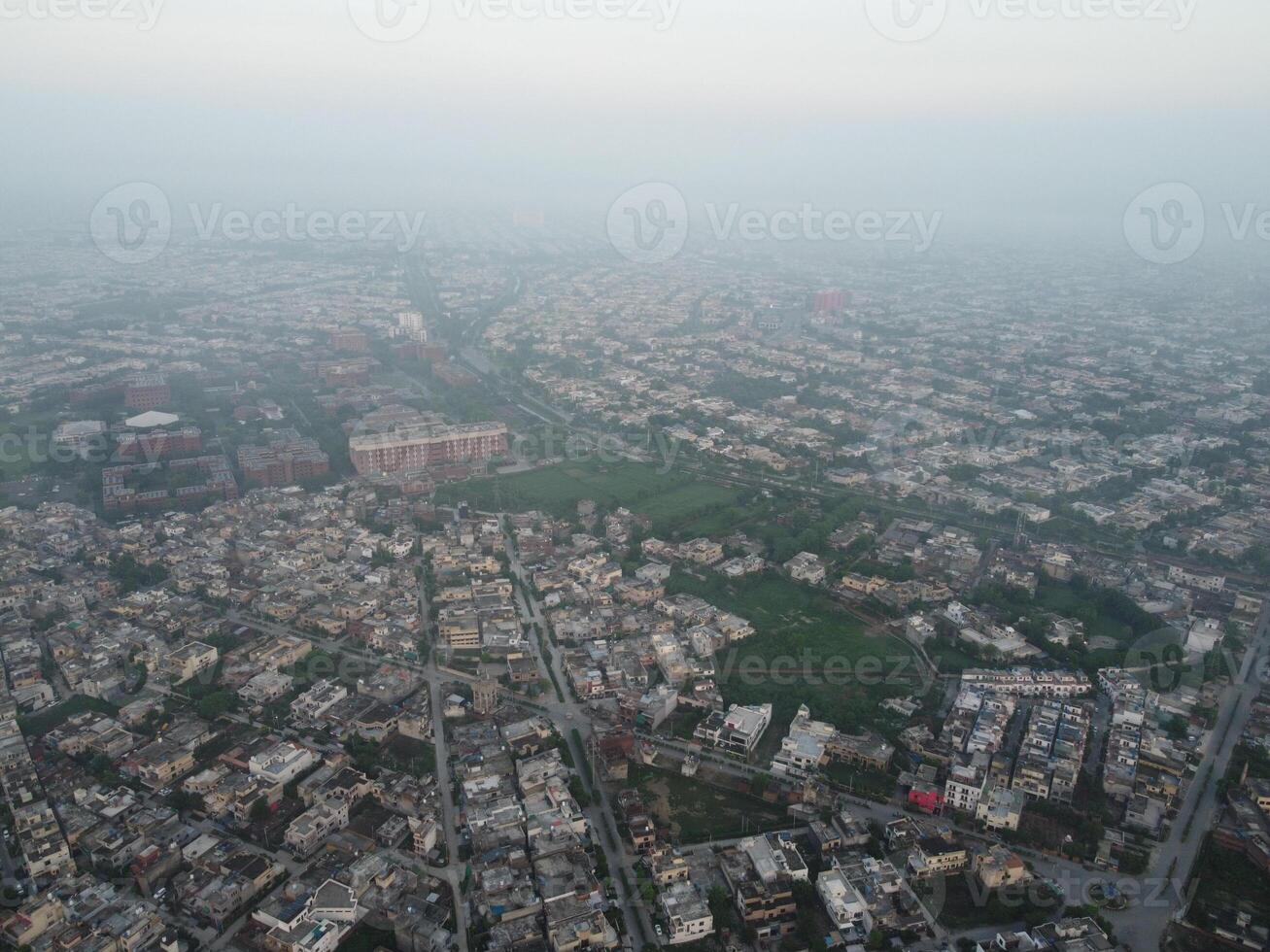 Aerial view of city with drone. photo