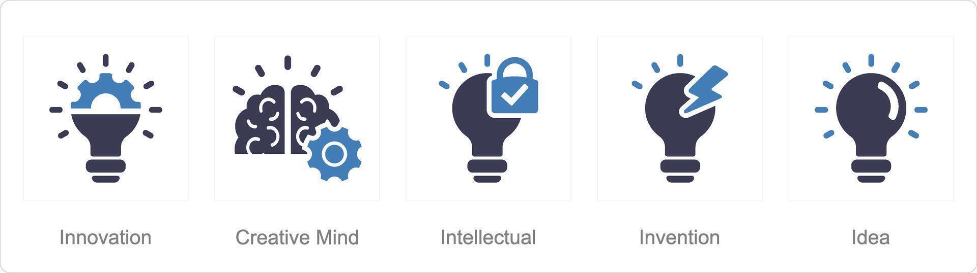A set of 5 Intellectual Property icons as innovation, creative mind, intellectual vector